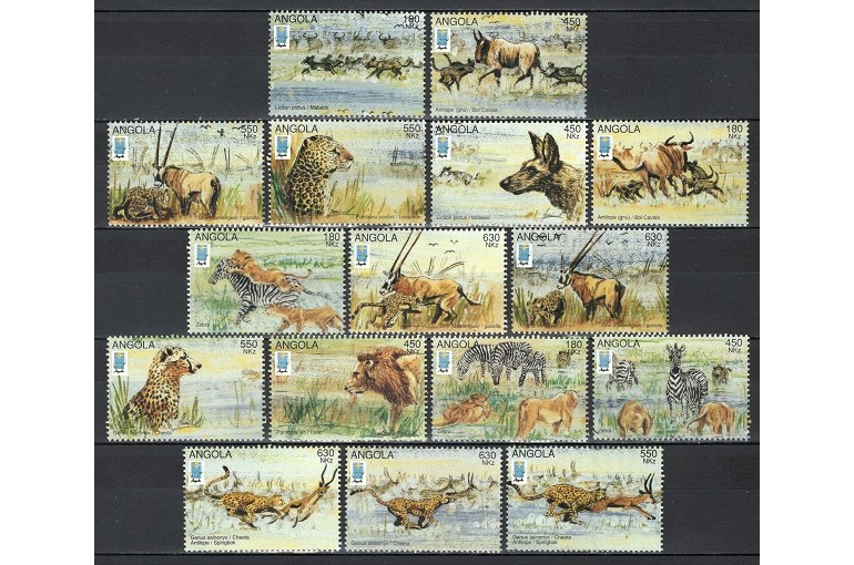 ANGOLA 1996 - FAUNA AFRICANA, FELINE - SERIE DE 16 TIMBRE - NESTAMPILATA - MNH / fauna160